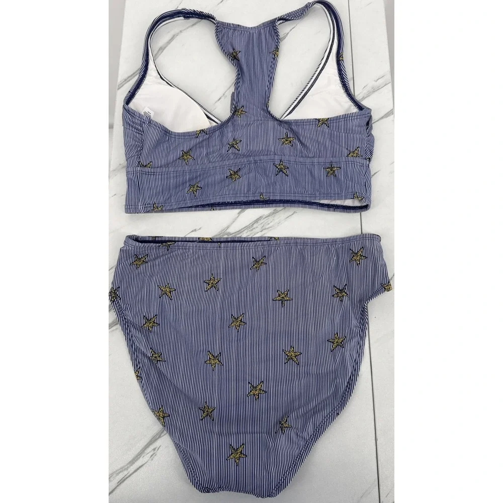 NWOT ModCloth Starfish Striped High Waisted Bikini Set Coastal Racerback Retro M